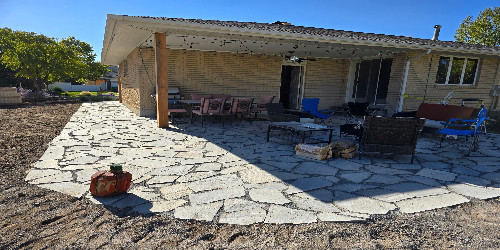 Patio with a view of the mountains