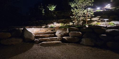 Patio with a small water feature